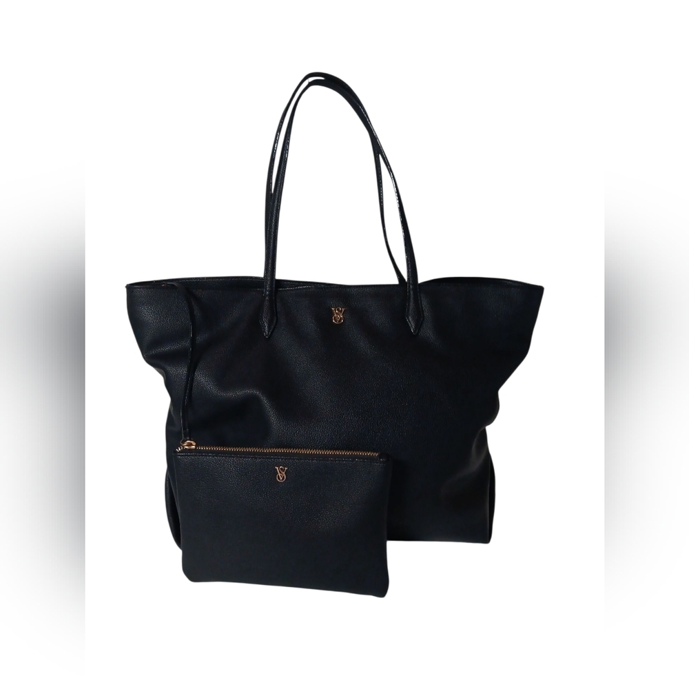 Victoria's Secret Black Pebbled Tote & Pouch Combo